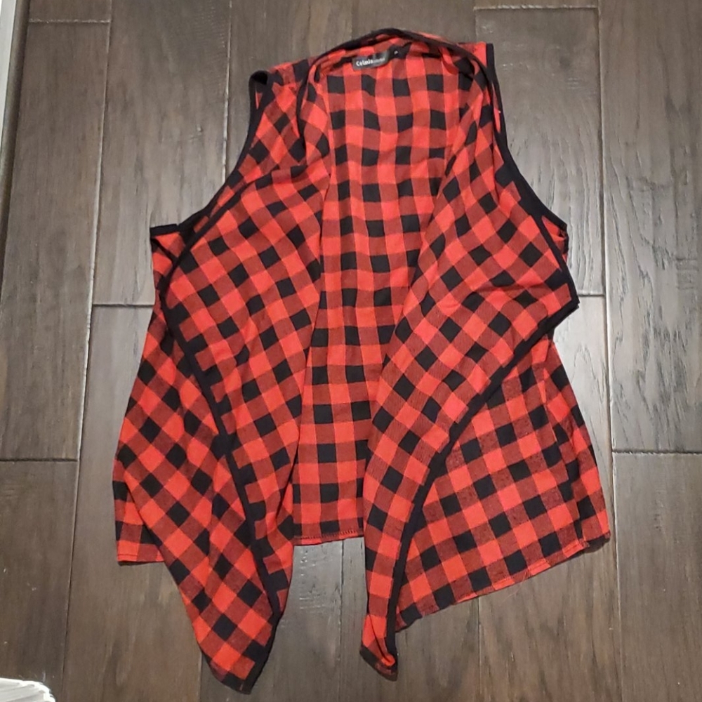 Buffalo Plaid Lightweight Open Front Vest